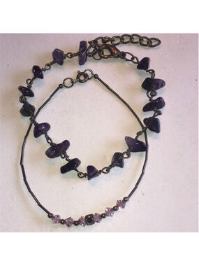 925 Sterling Silver & Crystal Beaded & Purple Semi Precious Stone Bracelet